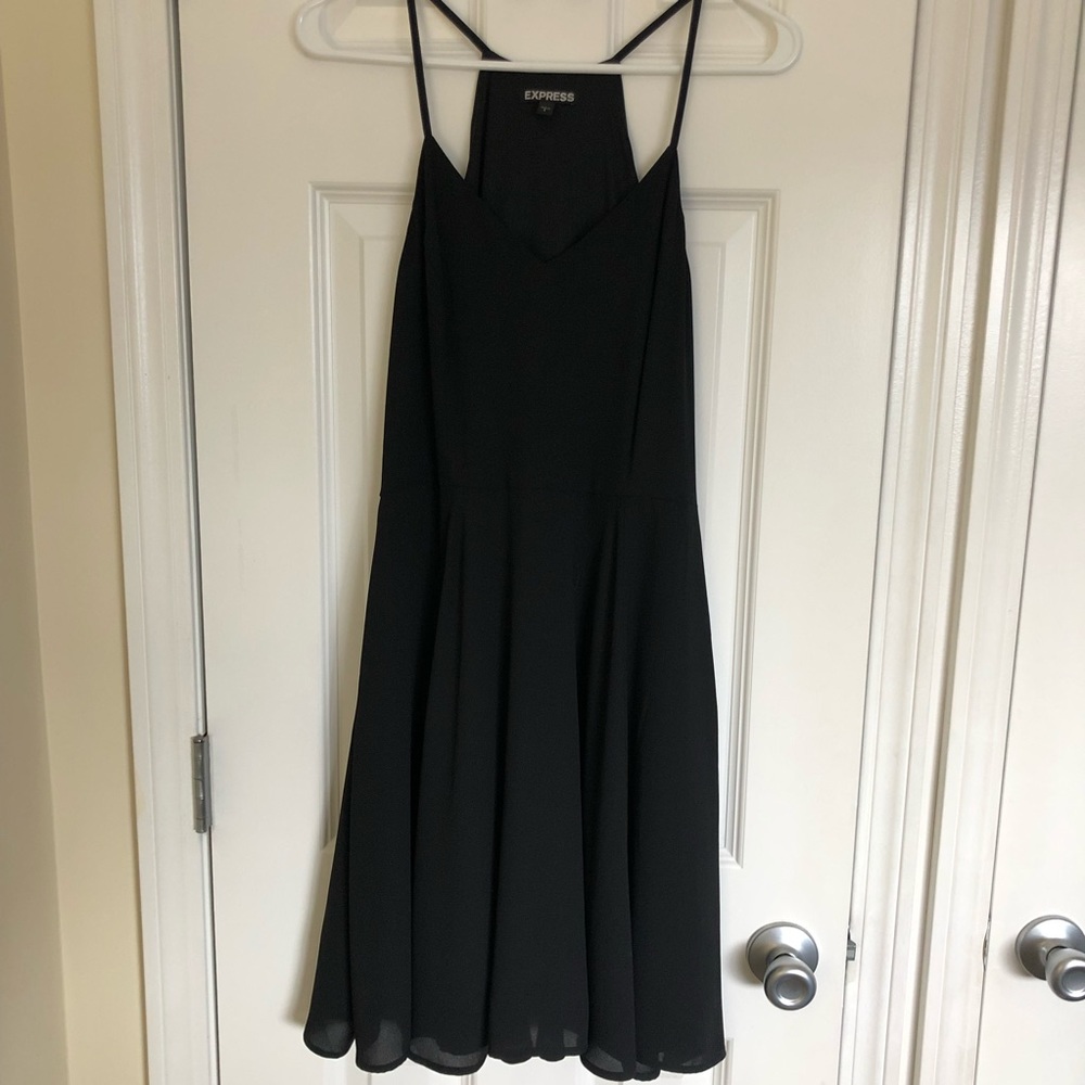 Express black fit and flare party dress